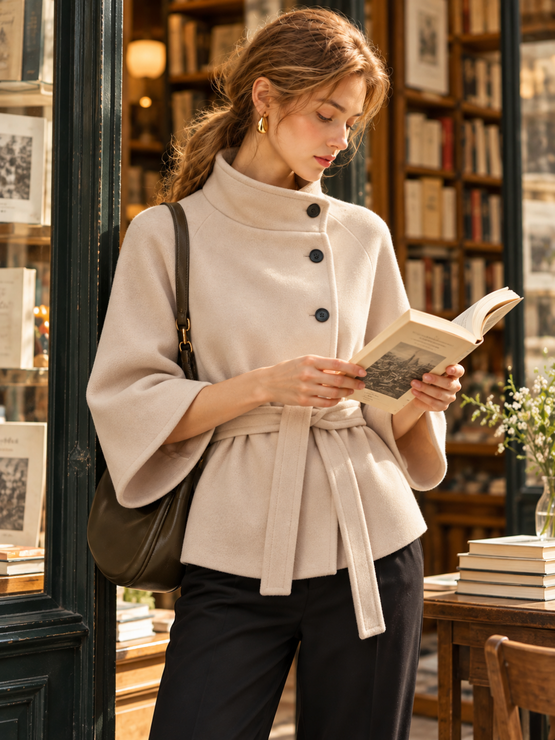 Bell-shaped Three-quarter Sleeves Cropped Jacket