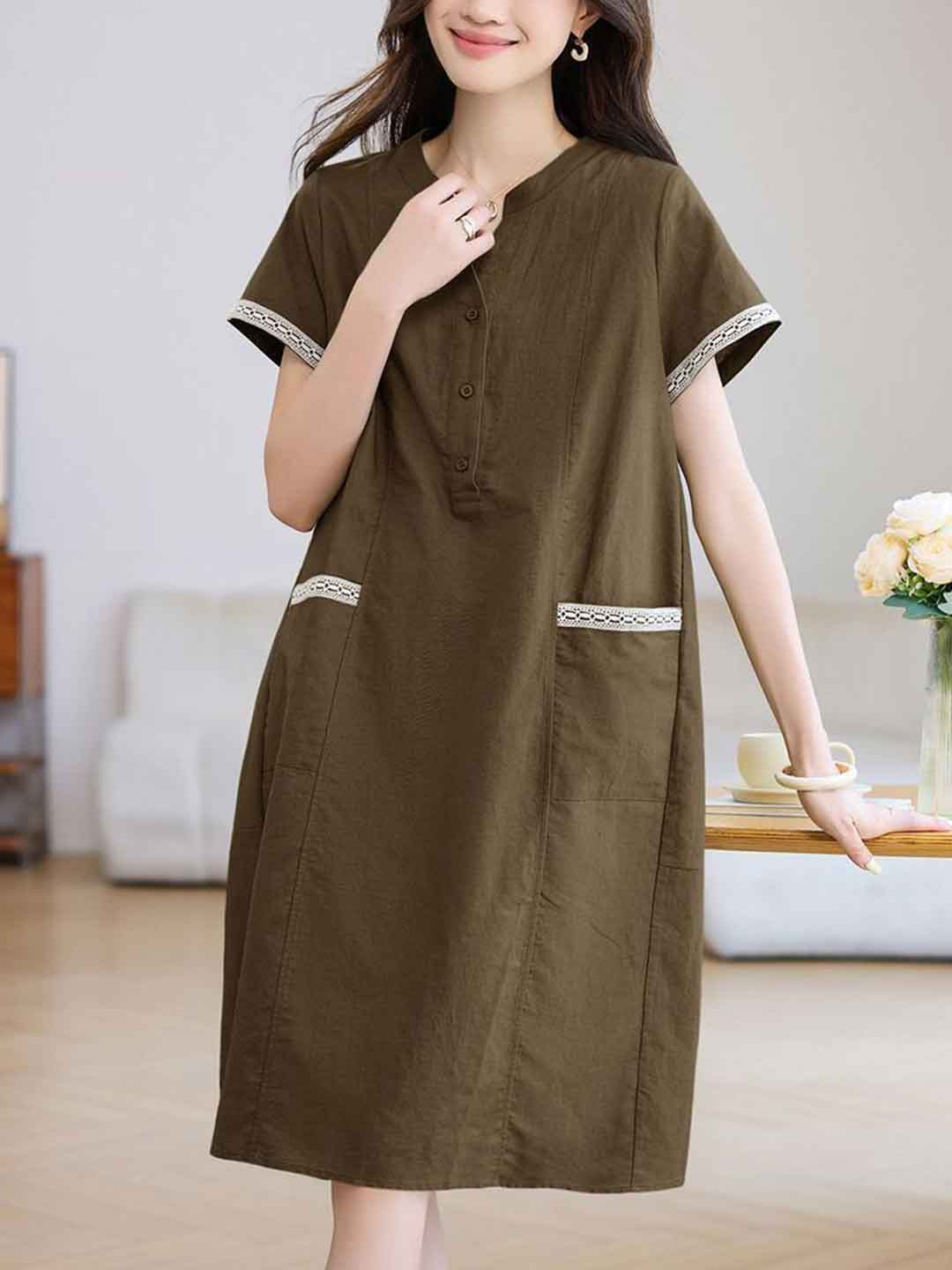 Grace Loose V-Neck Patchwork Dress
