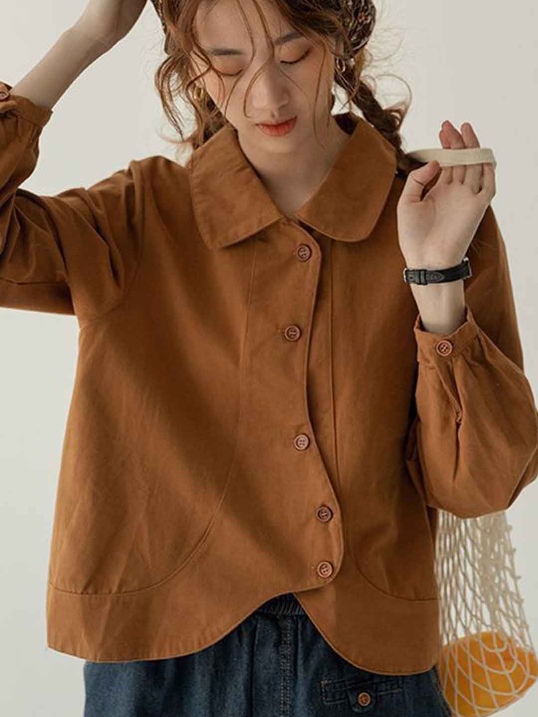 Isabella Loose Polo Collar Solid Color Shirt