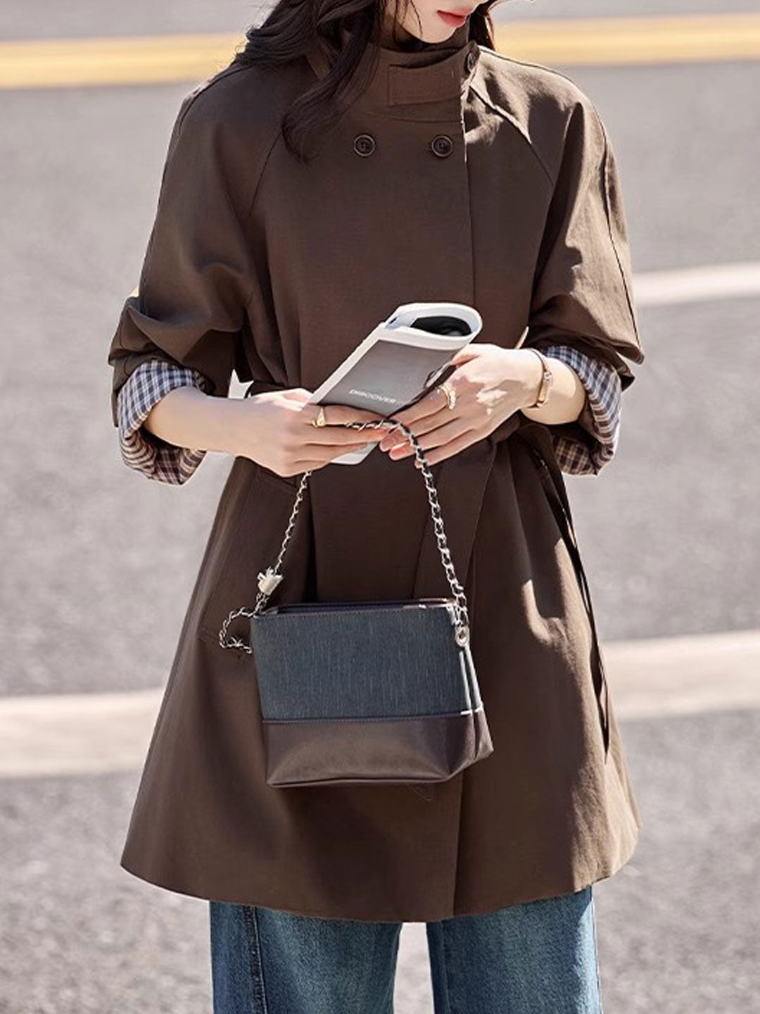 Emily Daily Suit Collar Belted Solid Color Trench Coat