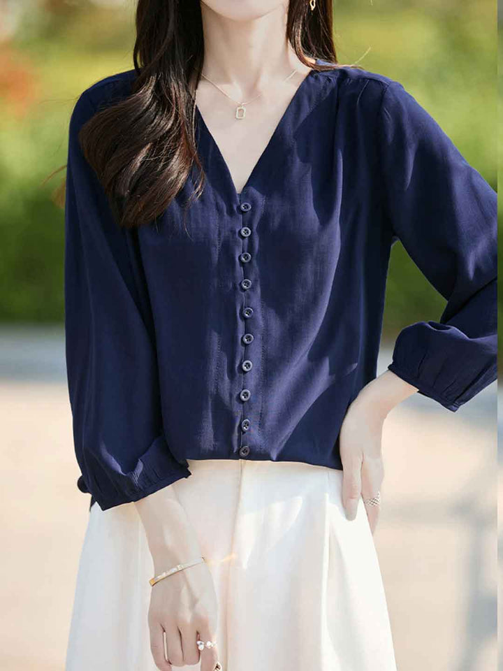 Bailey Classic V-Neck Solid Color Chiffon Shirt