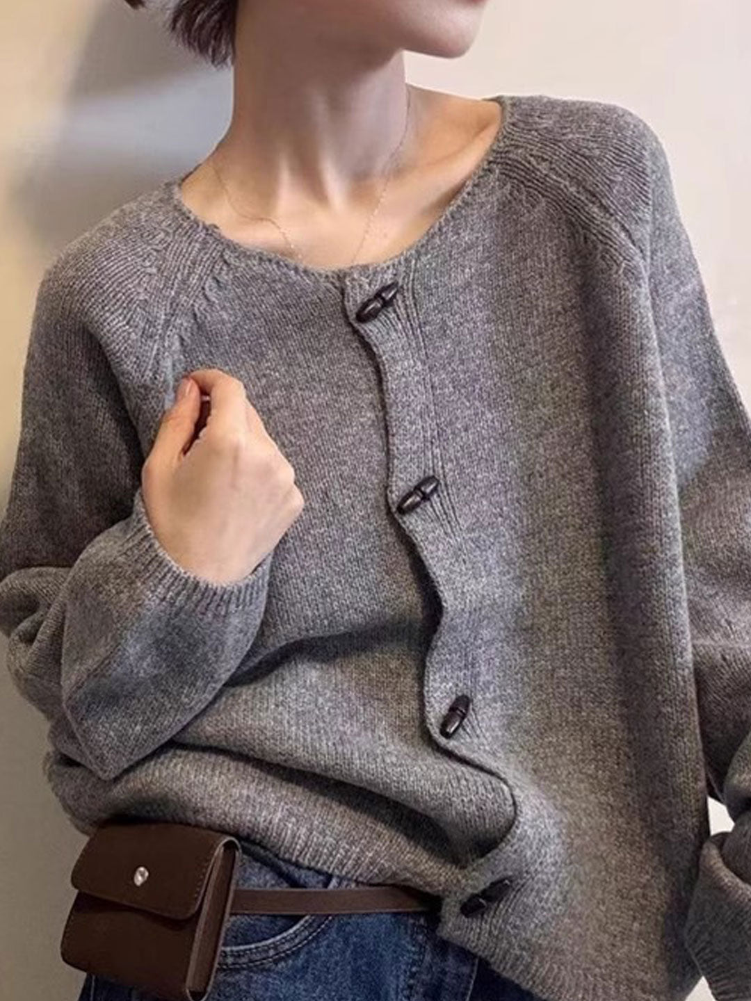 Zoe Loose Crew Neck Duffle Knitted Cardigan