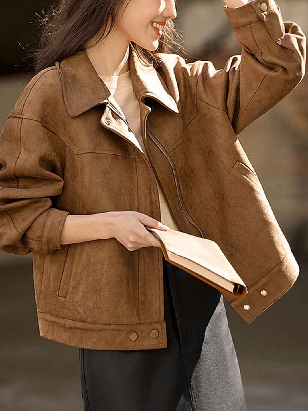 Ella Casual Lapel Suede Jacket