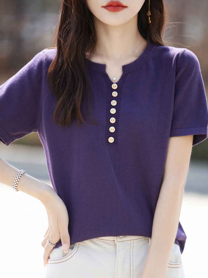 Julia Crew Neck Solid Color Knitted Top-Pink