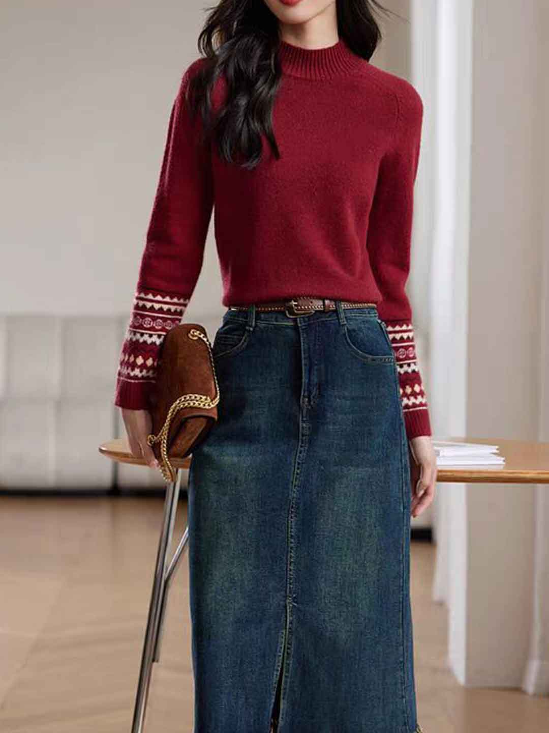 Lillian Classic Turtleneck Jacquard Knitted Sweater