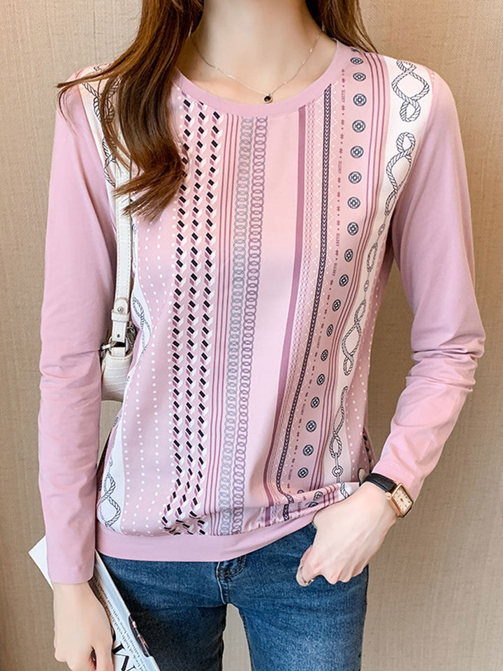 Audrey Casual Crew Neck Vertical Stripe Printed Top