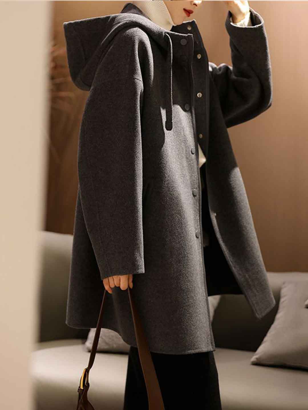 Grace Casual Hooded Solid Color Trench Coat