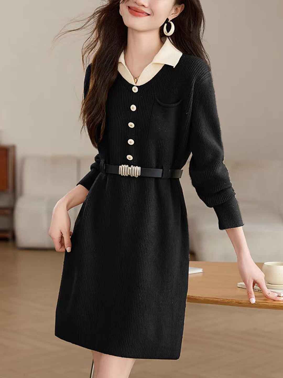 Julia Elegant Lapel Knitted Dress