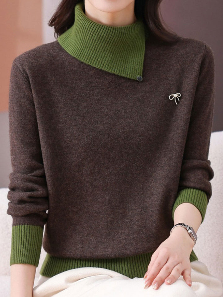 Olivia Classic Turtleneck Contrasted Panelled Knitted Sweater