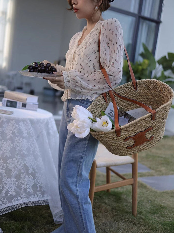 Lydia Retro V-Neck Lace Floral Chiffon Blouse