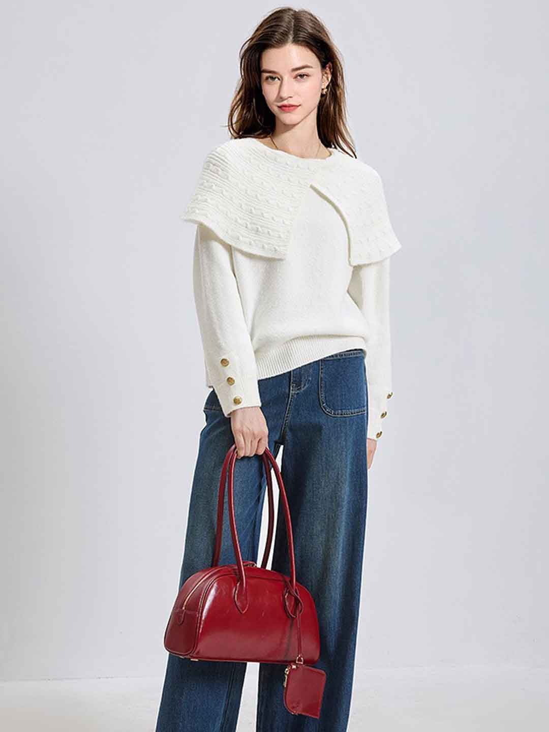 Olivia Loose Irregular Lapel Pullover Knitted Sweater