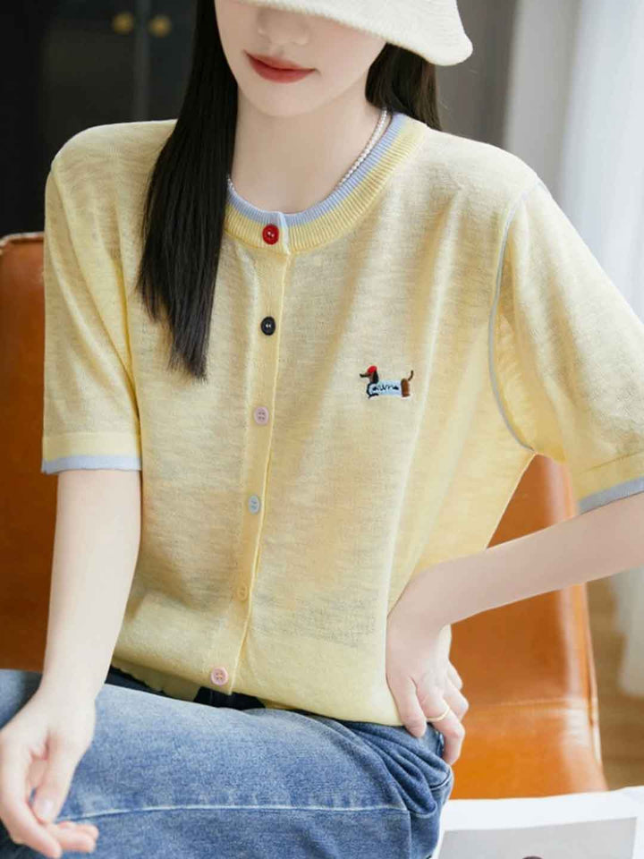 Eva Classic Crew Neck Embroidered Knitted Cardigan