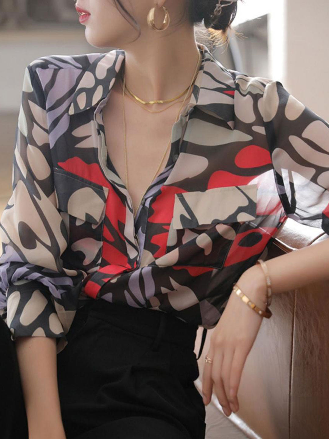 Chloe Casual Polo Collar Printed Shirt