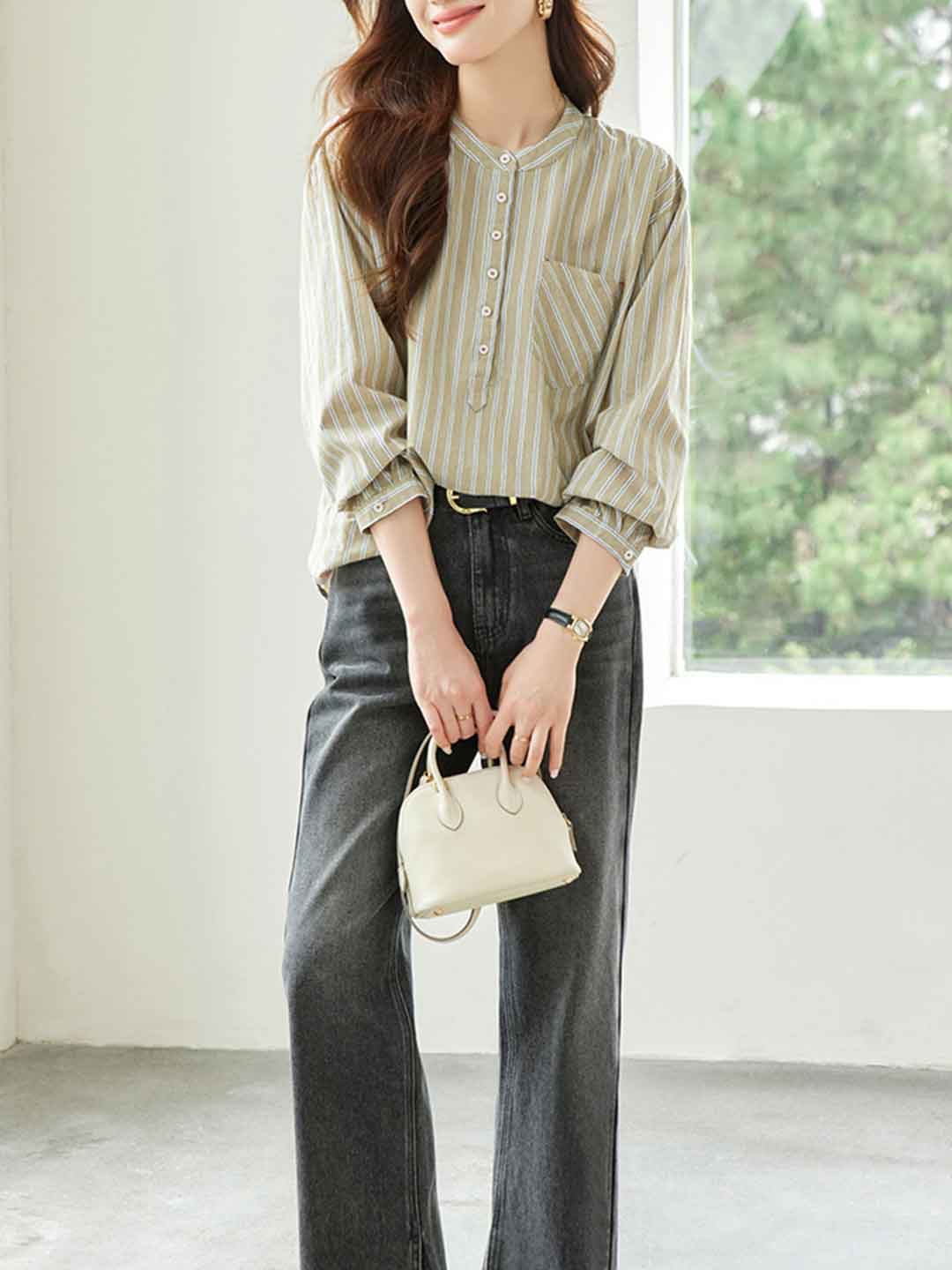 Ella Daily Crew Neck Striped Pullover Shirt