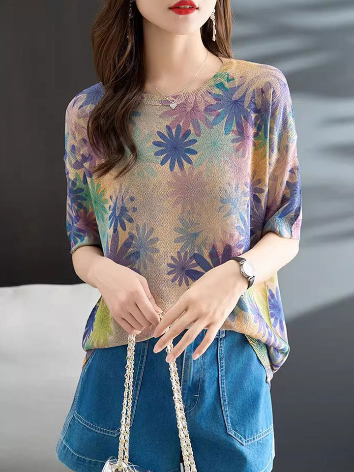 Brooke Loose Crew Neck Printed Knitted Top