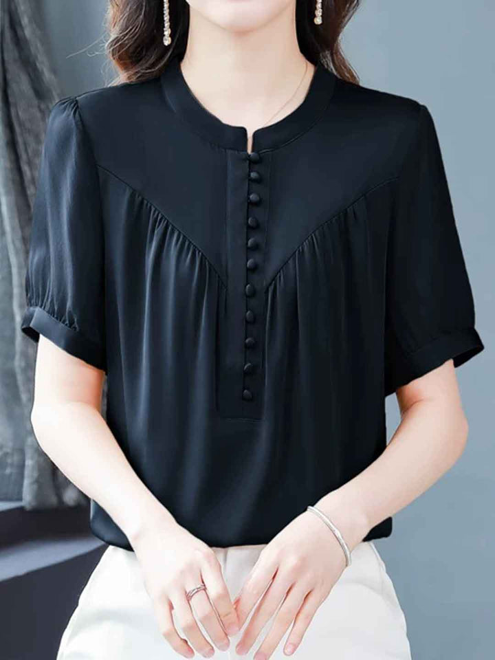Anna Loose Crew Neck Solid Color Chiffon Top