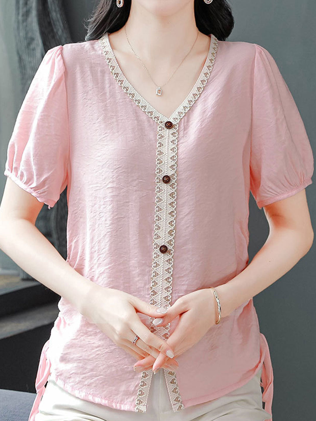 Camila Elegant V-Neck Solid Color Top