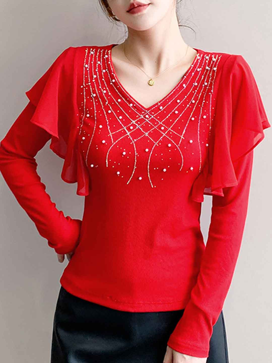 Savannah Slim V-Neck Rhinestone Top