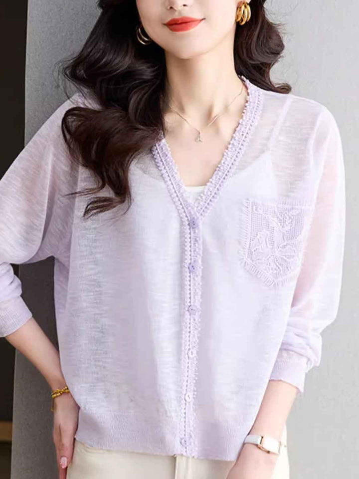 Layla Loose V-Neck Hollowed Knitted Cardigan