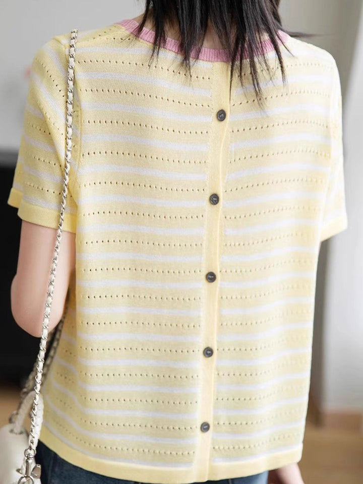 Rachel Casual Crew Neck Striped Knitted Top