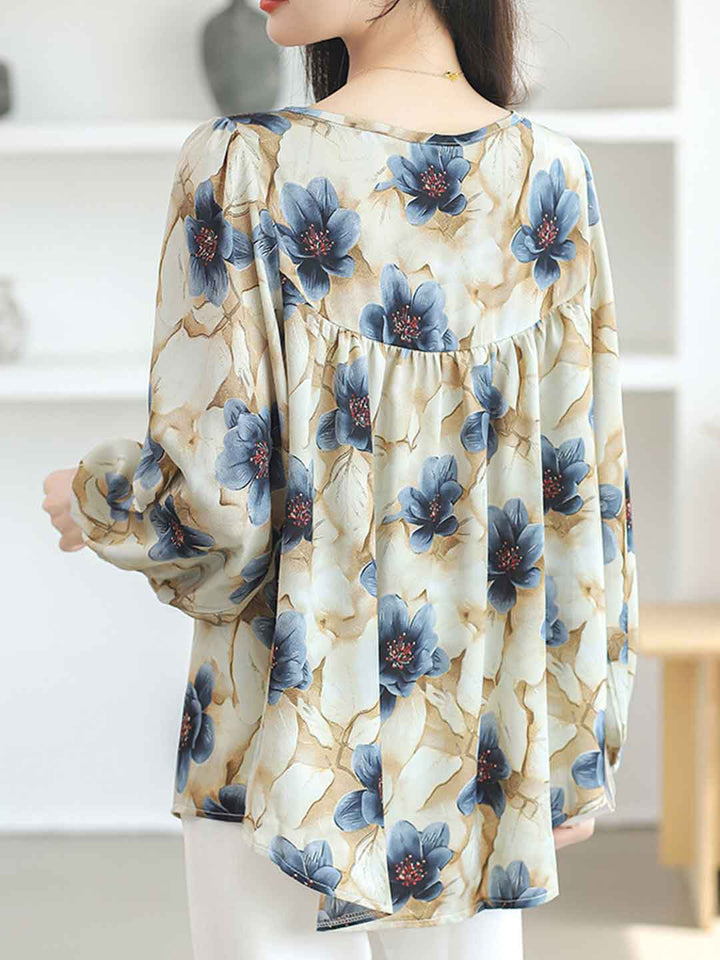 Evelyn Loose Crew Neck Printed Chiffon Top