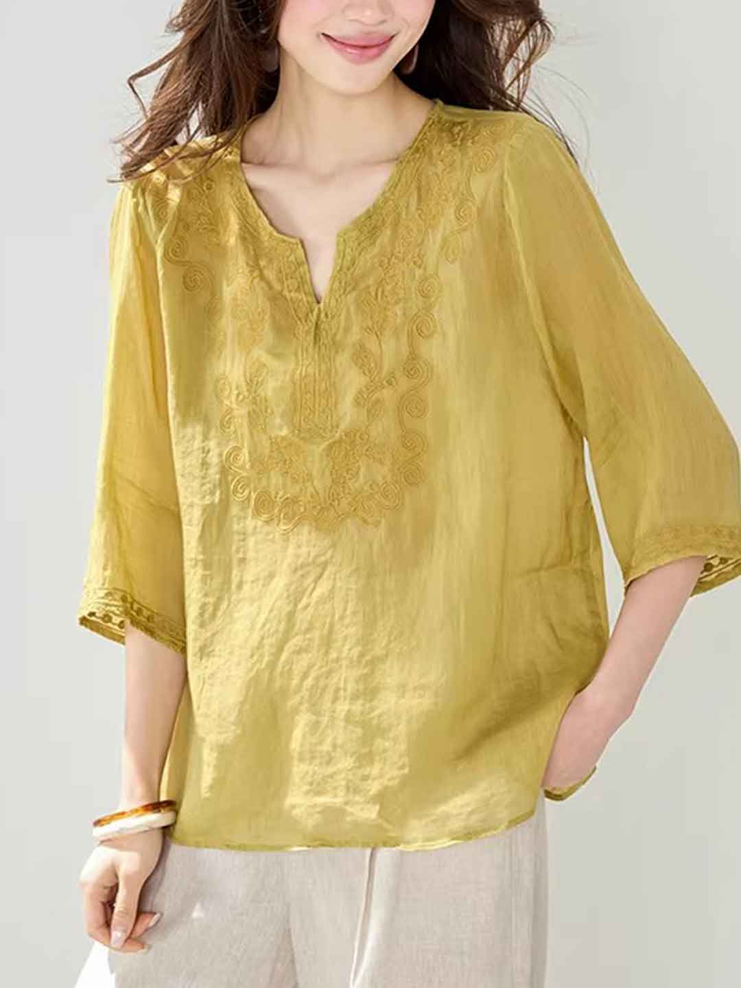 Paige Loose Crew Neck Embroidered Top