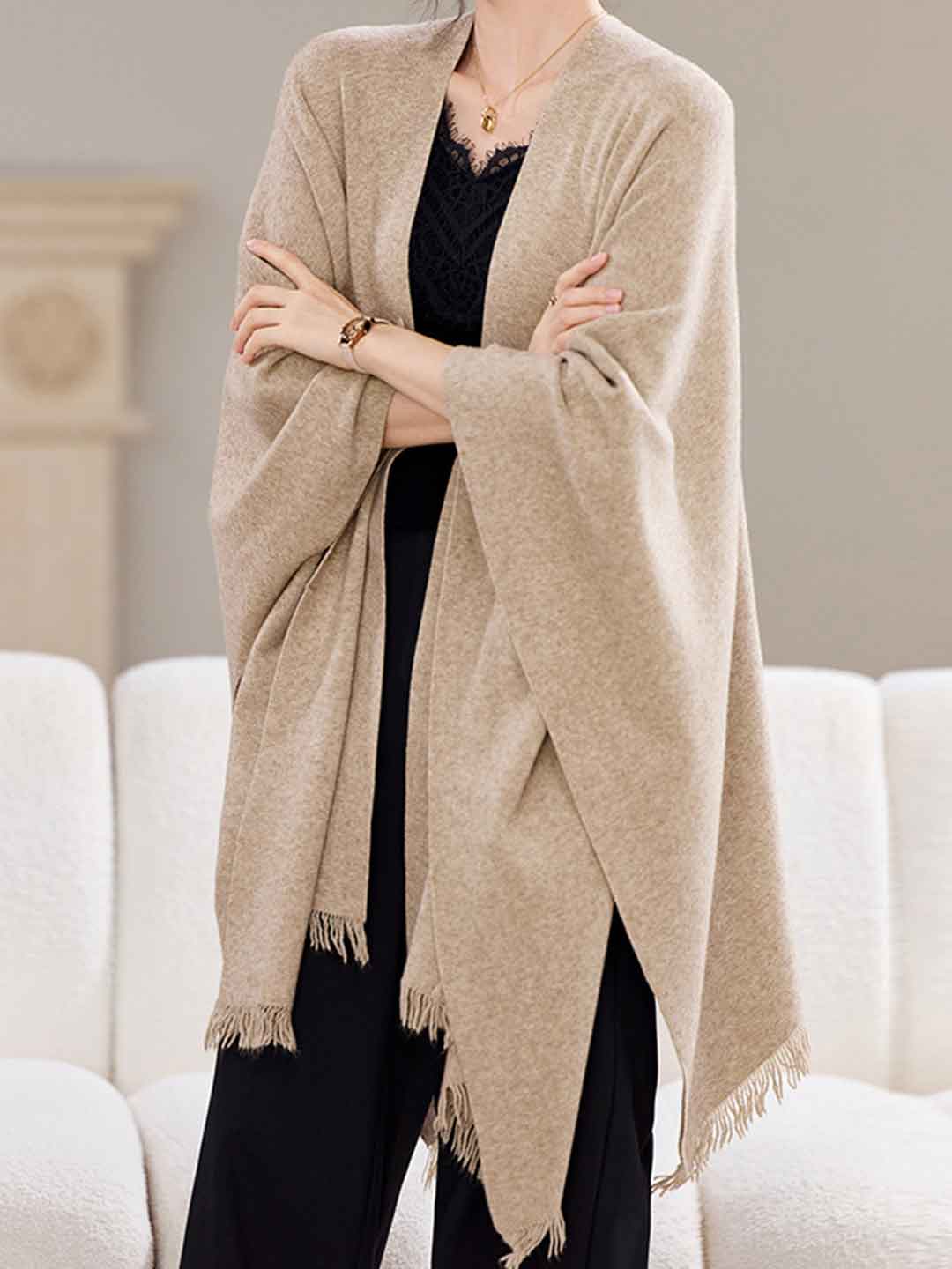 Olivia Irregular Knitted Shawl Outerwear