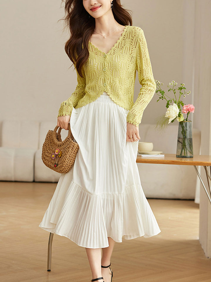 Emma Elegant V-Neck Hollowed Ice Silk Knitted Cardigan