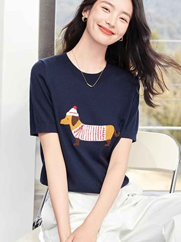 Destiny Casual Crew Neck Embroidered Knitted Top