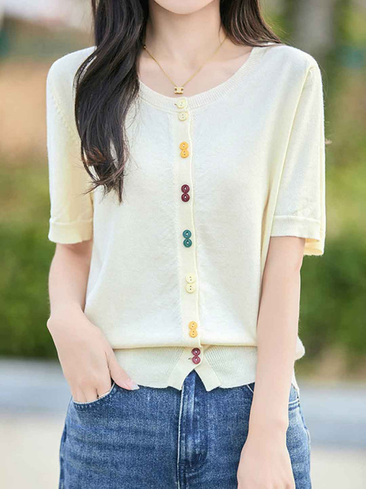 Trinity Loose Crew Neck Solid Color Knitted Cardigan