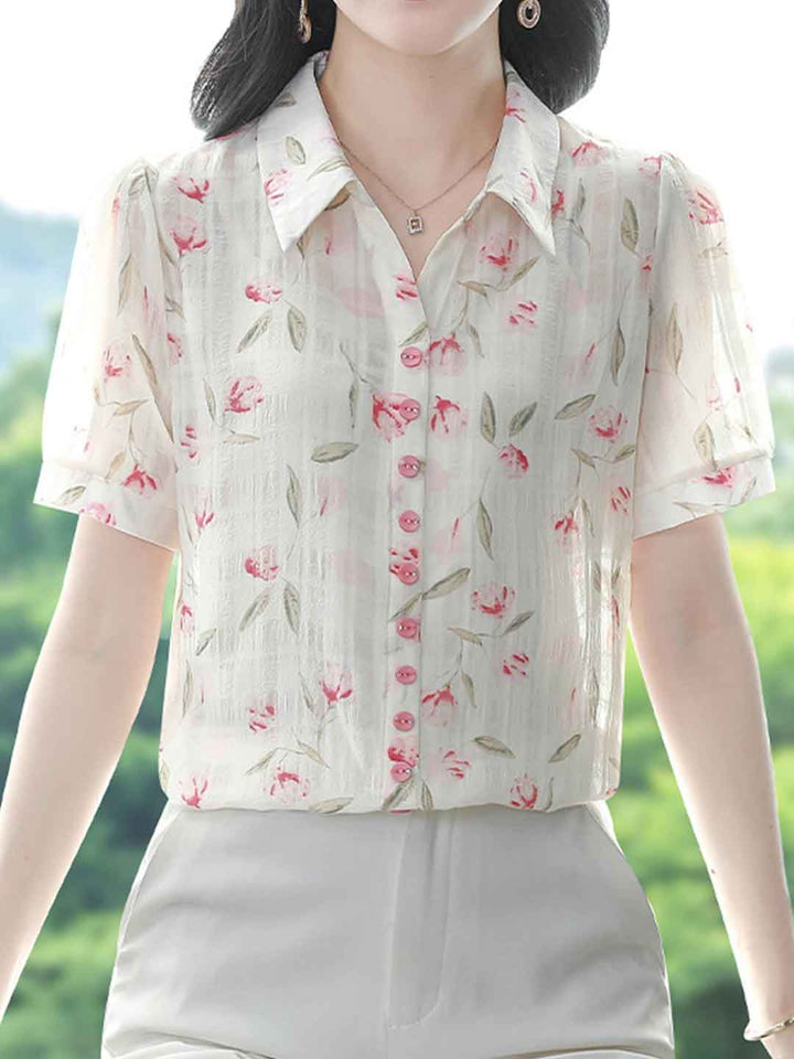 Isabelle Elegant Polo Printed Chiffon Shirt