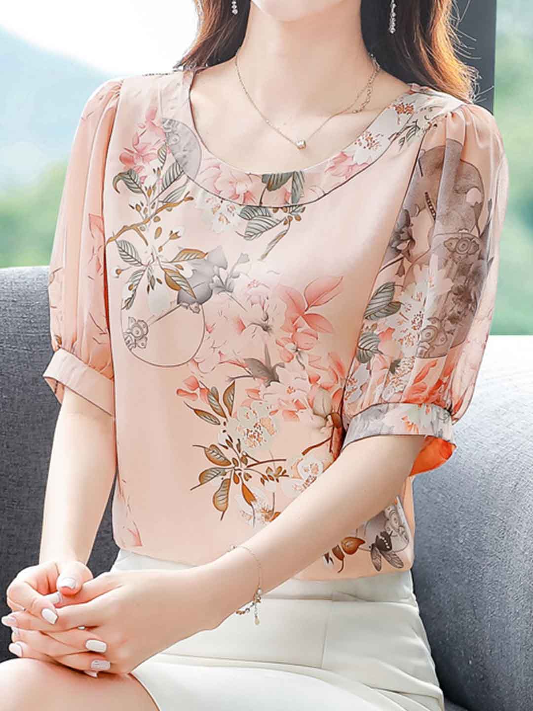 Taylor Loose Crew Neck Floral Printed Top