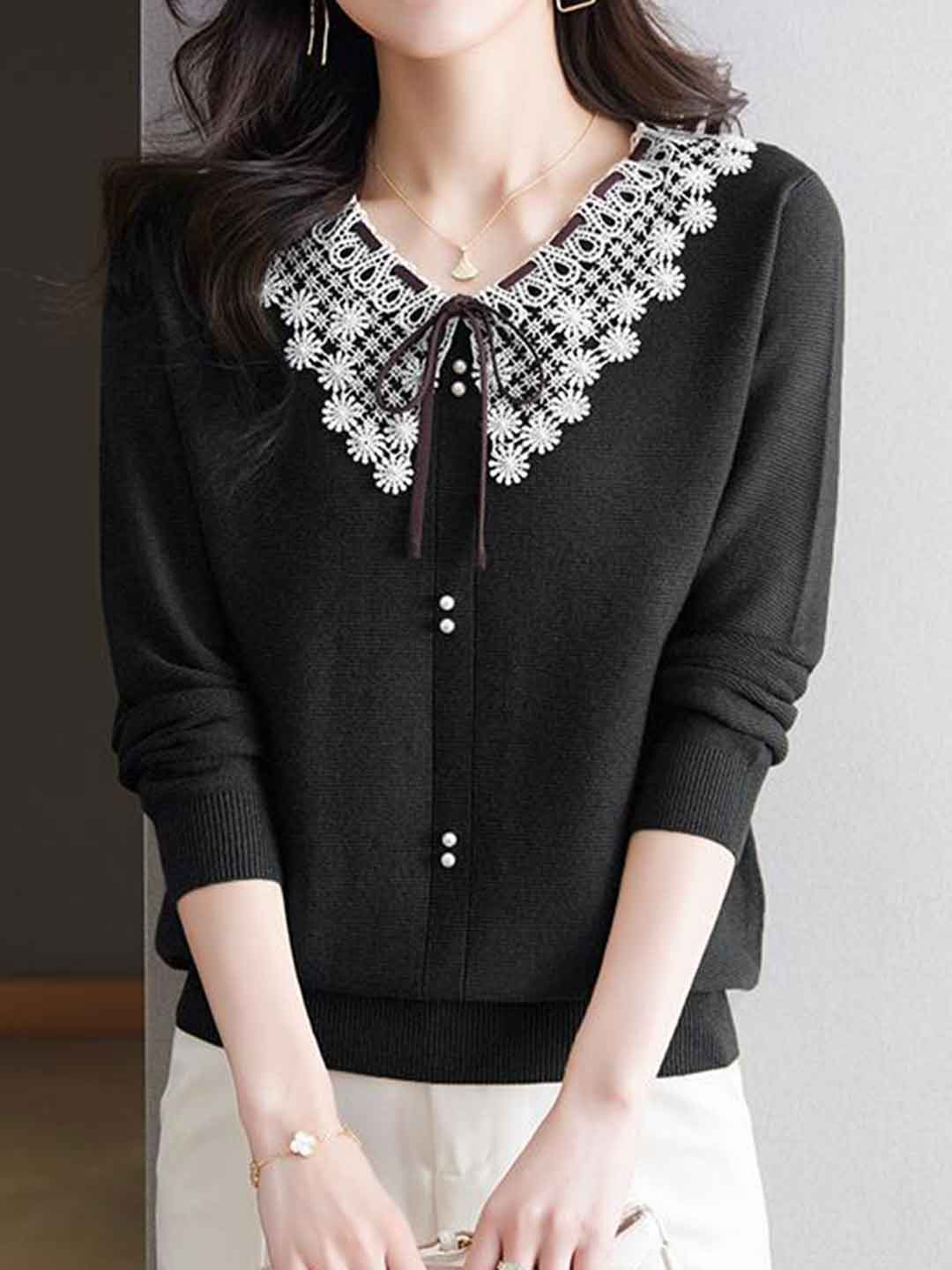 Charlotte Chic Doll Collar Bow Knitted Top