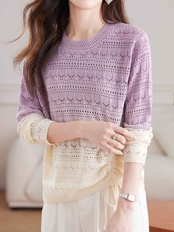 Zoey Loose Crew Neck Colorblock Knitted Top
