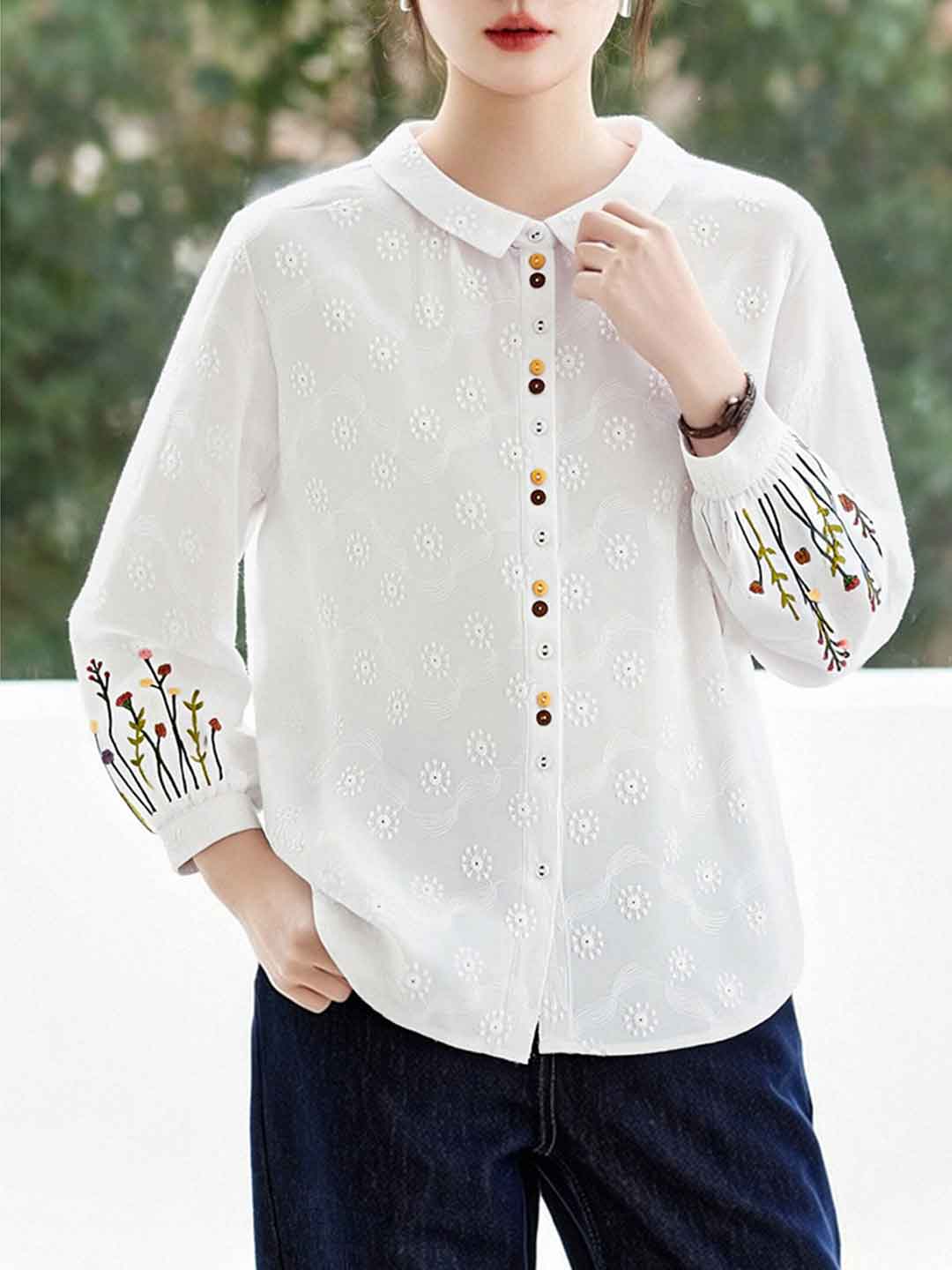 Grace Elegant Lapel Embroidered Shirt