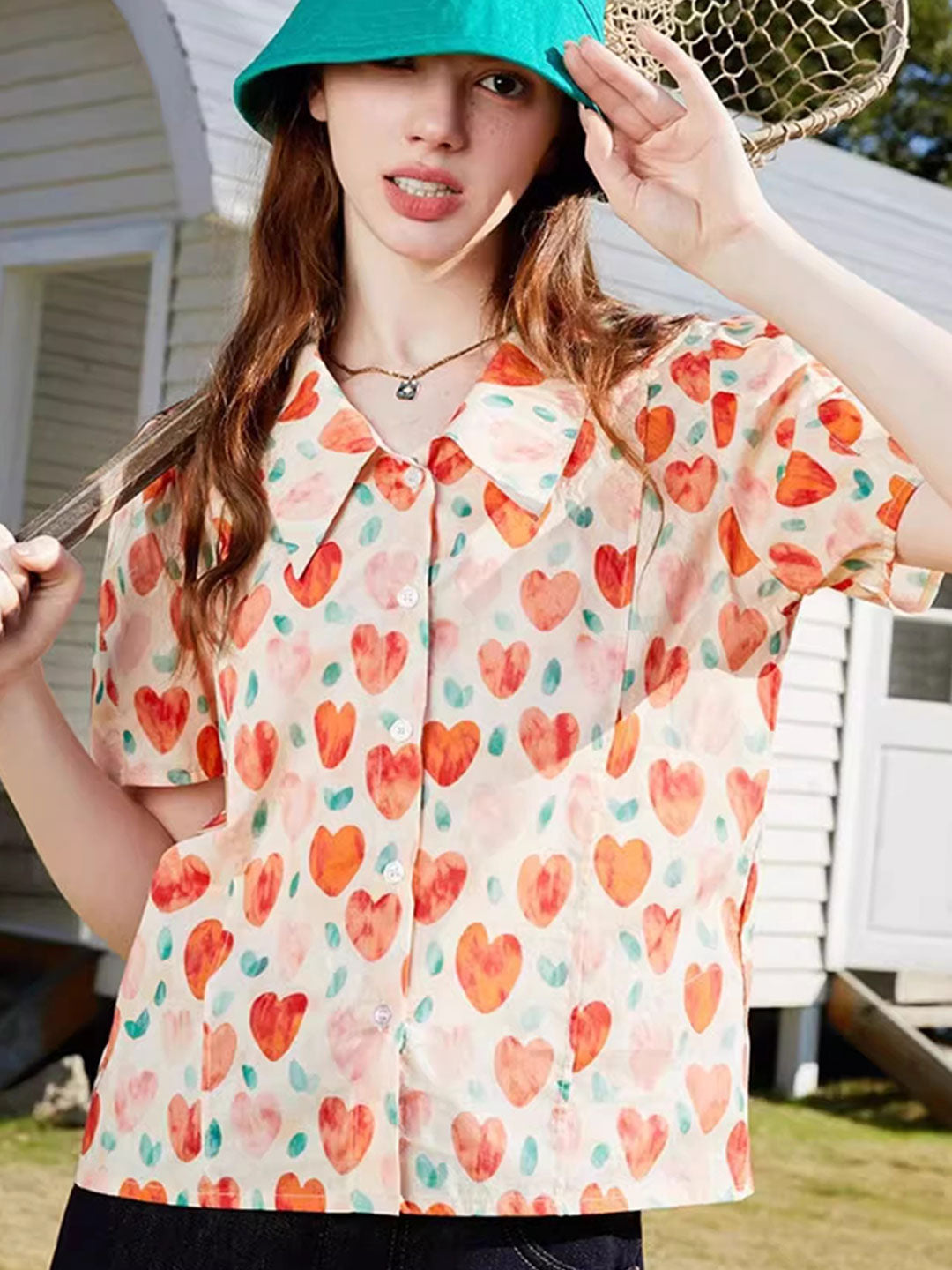 Camila Retro Polo Neck Puff Sleeve Floral Top