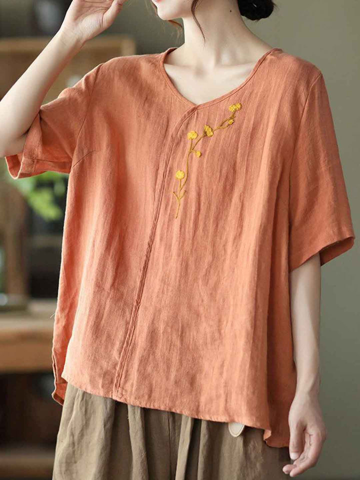 Olivia Loose V-Neck Embroidered Top