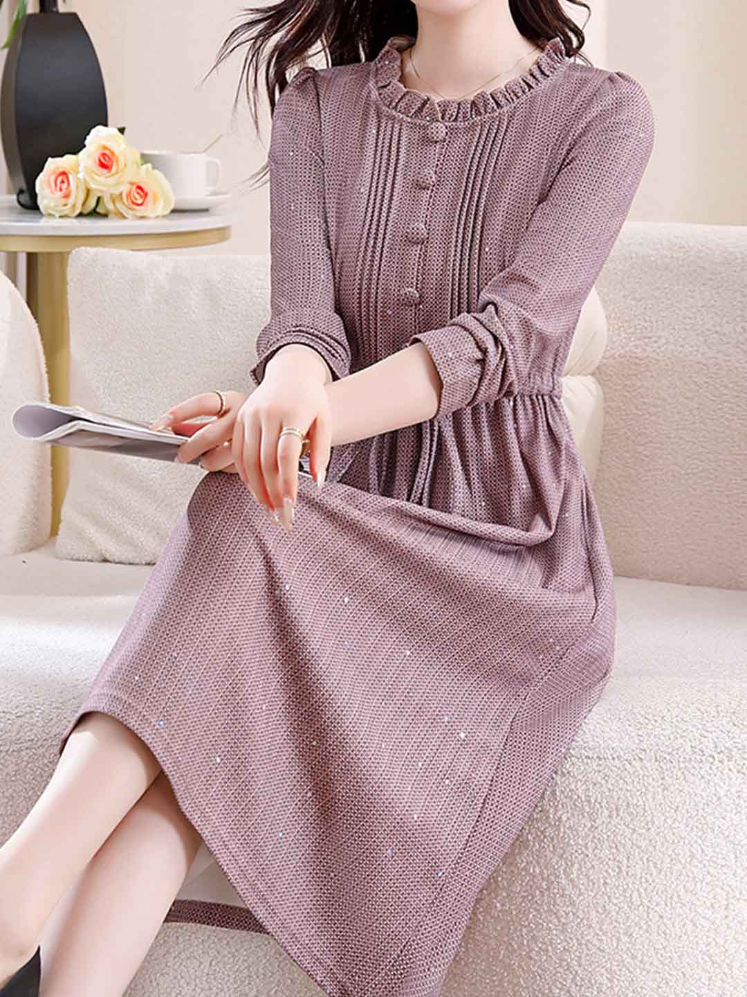 Natalie Slim Crew Neck Waist A-Line Dress