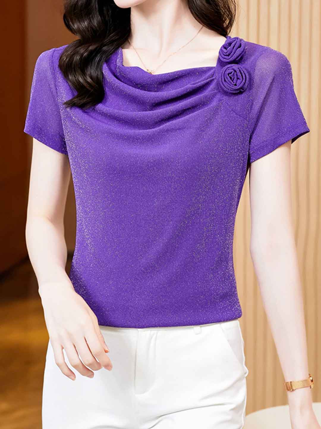 Rachel Classic Stacked Collar Solid Color Mesh Top