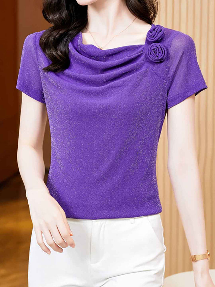 Rachel Classic Stacked Collar Solid Color Mesh Top