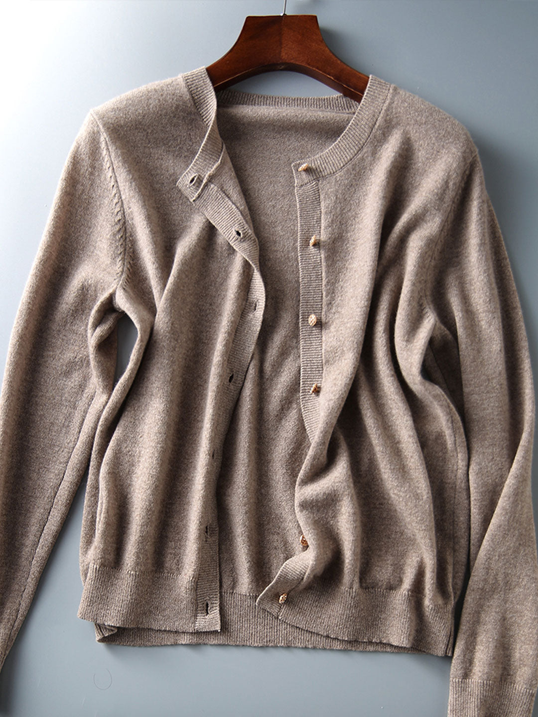 Sophia Classic Crew Neck Solid Color Knitted Cardigan-Royal Blue
