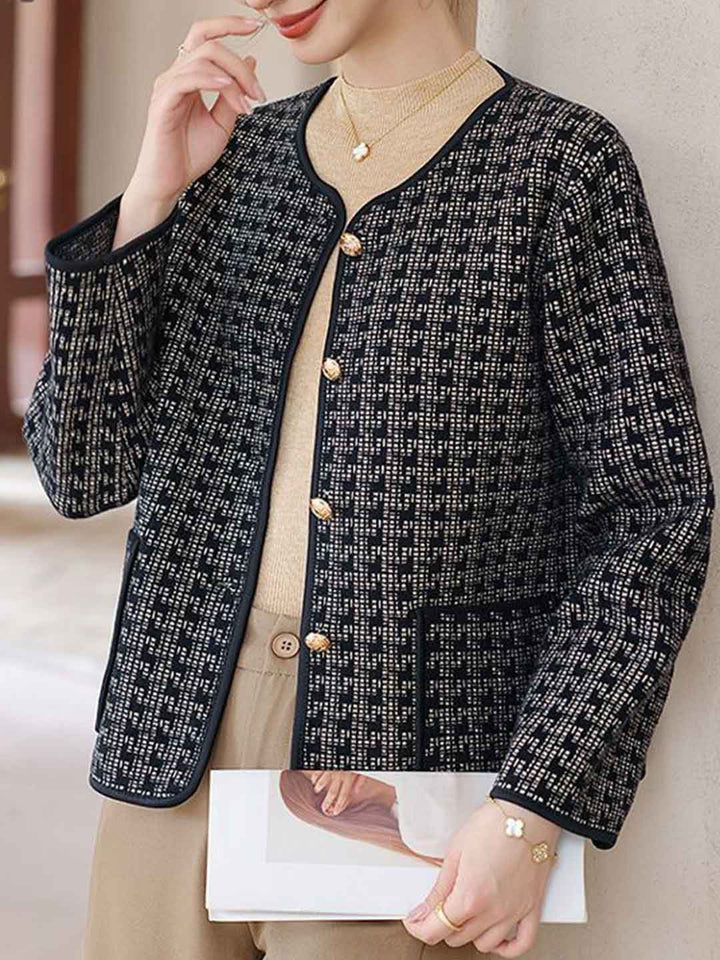 Hannah Elegant Crew Neck Tweed Cardigan