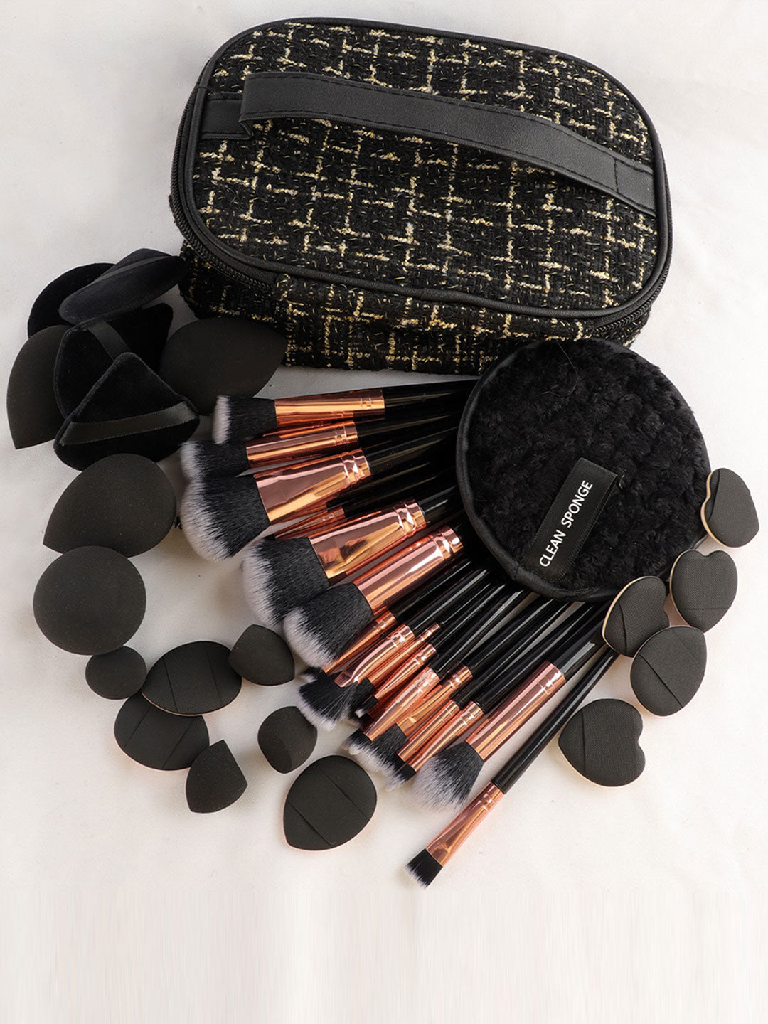 47Pcs Tweed Style Makeup Bag And Brushes Set Professional Tools