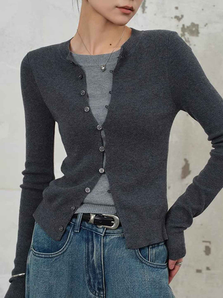 Hannah Slim Crew Neck Mock Two-Piece Knitted Cardigan