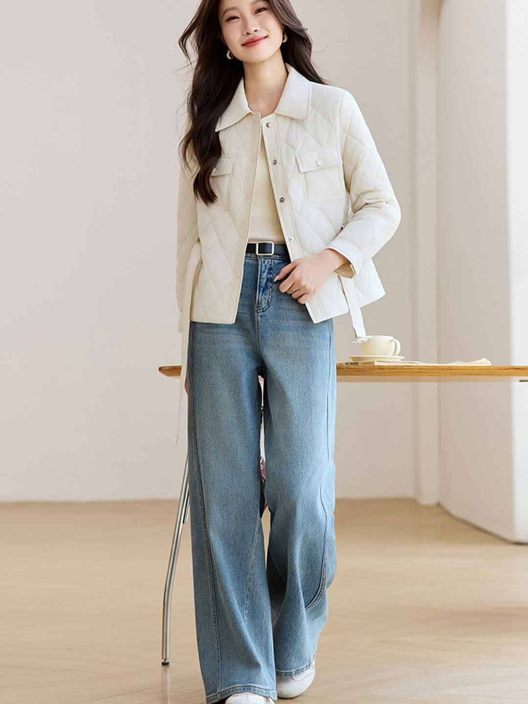 Chloe Classic Lapel Diamond Solid Color Winter Coat