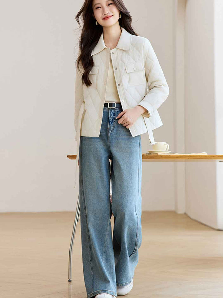 Chloe Classic Lapel Diamond Solid Color Winter Coat