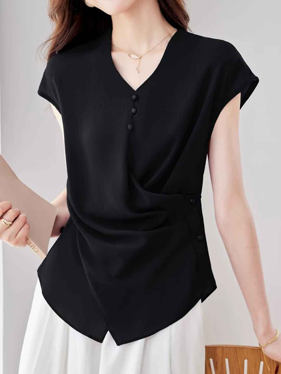 Riley Slim V-Neck Waisted Chiffon Blouse