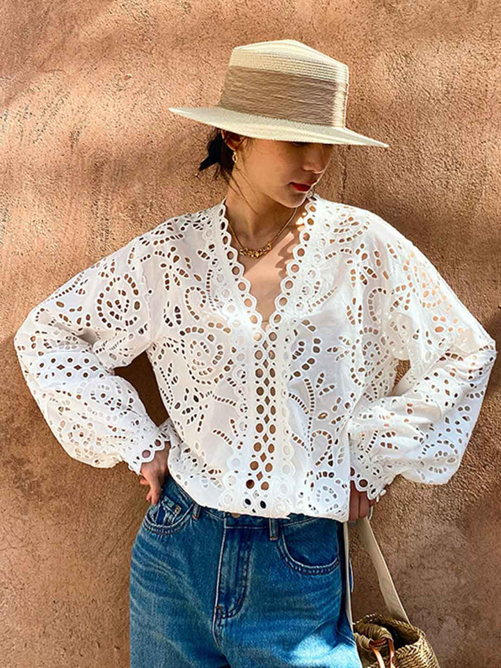Claire Classic V-neck Embroidered Top