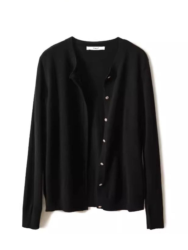 Sophia Classic Crew Neck Solid Color Knitted Cardigan