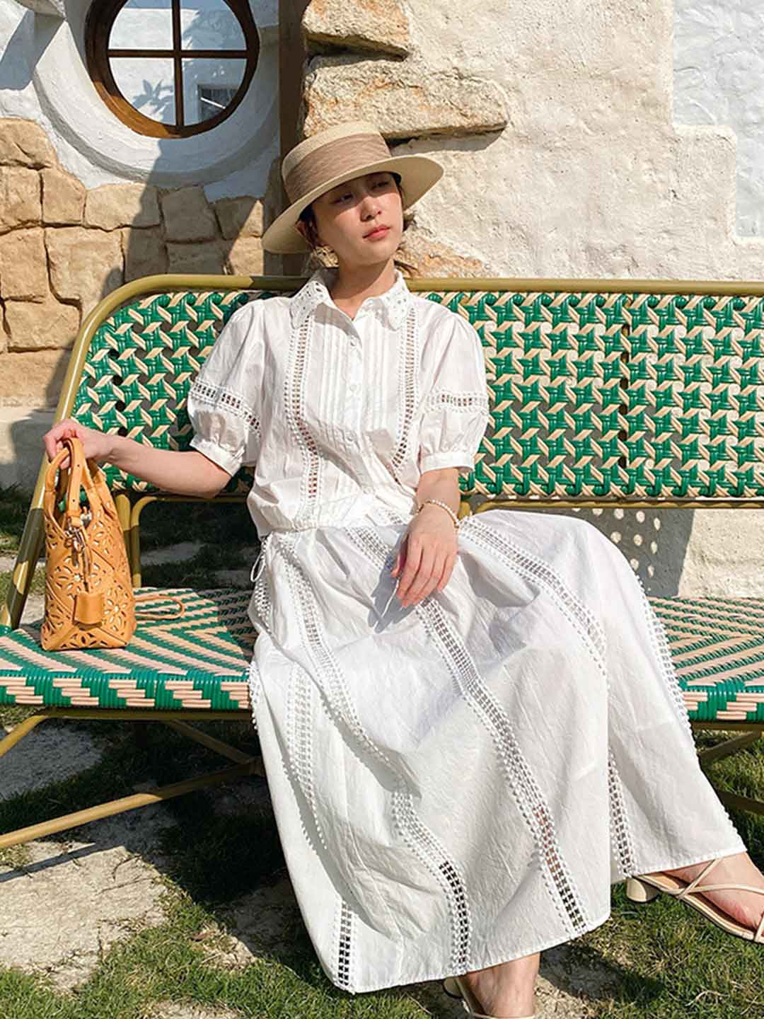 Destiny Daily Puff Sleeve Hollowed Striped Shirt